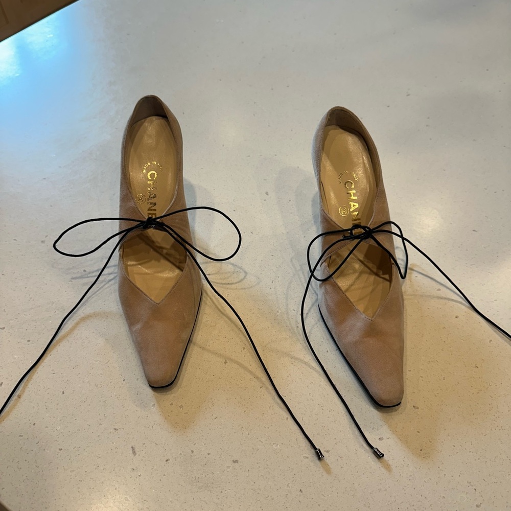 Chanel sling back heels with ties!